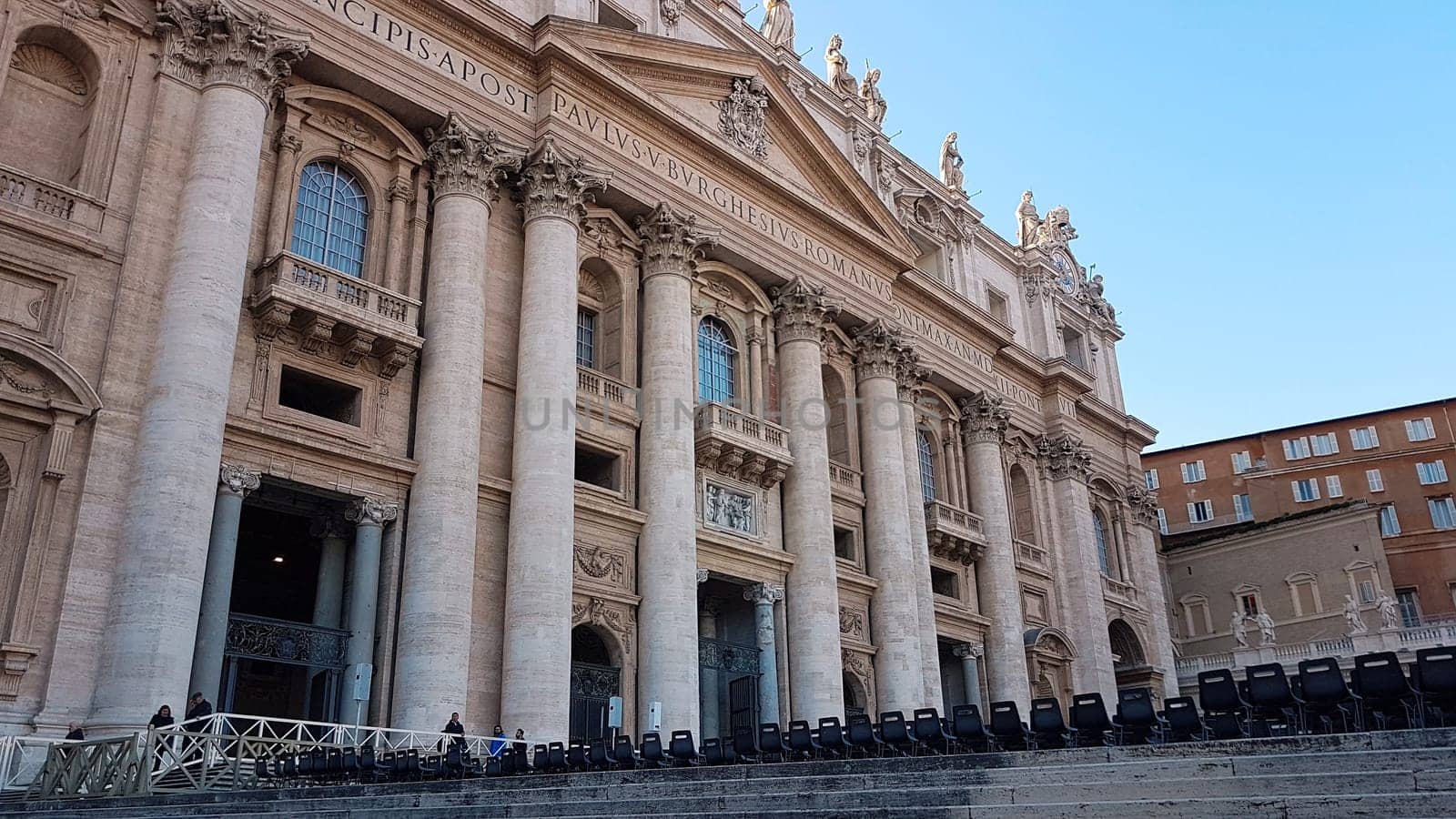 Vatican City, Vatican - February 11, 2018: St Peter's Basilica Entrance. The Papal Basilica of St. Peter is an Italian Renaissance church in Vatican City