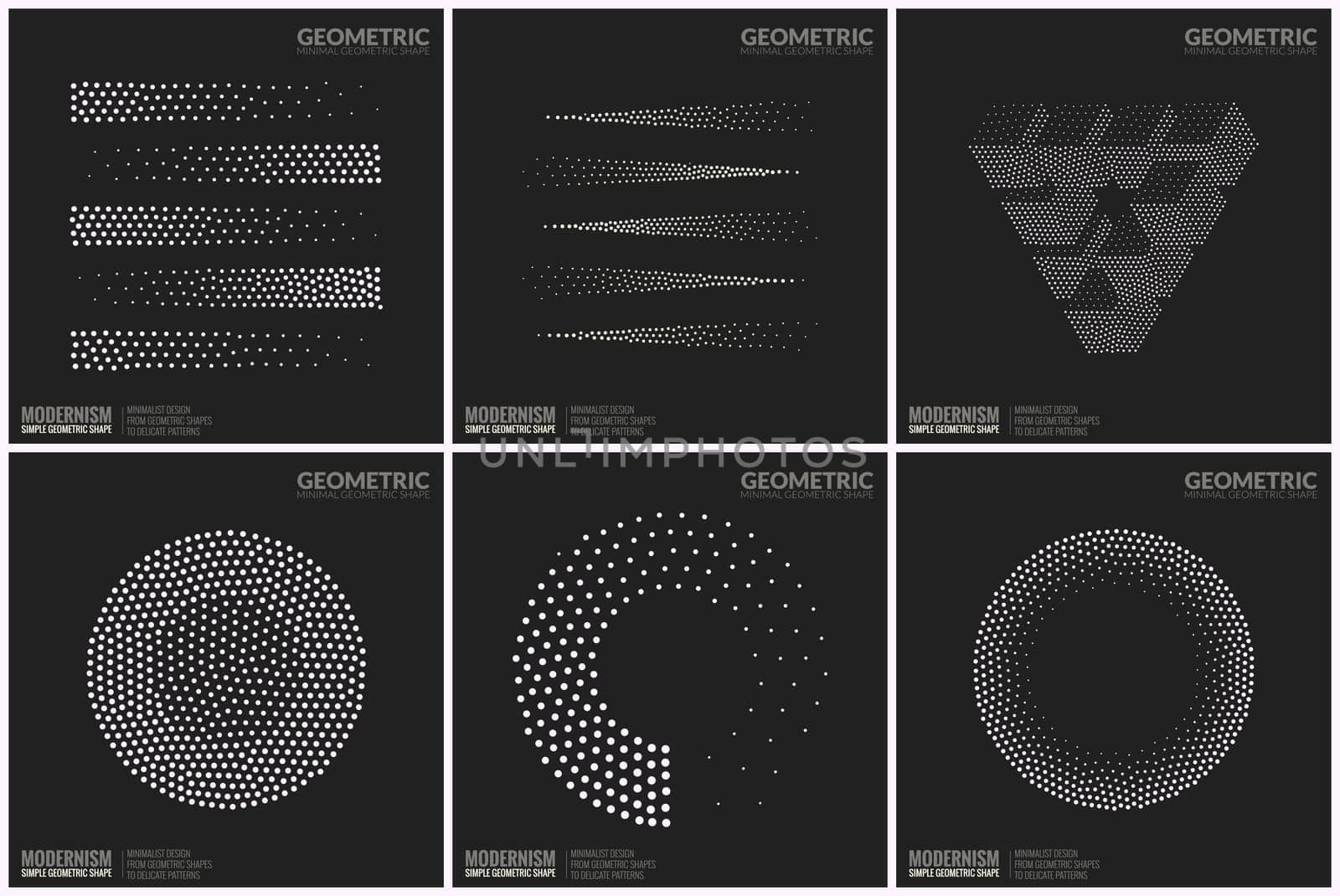 Set 6 Universal Halftone Geometric Shapes For Design Black And White Color