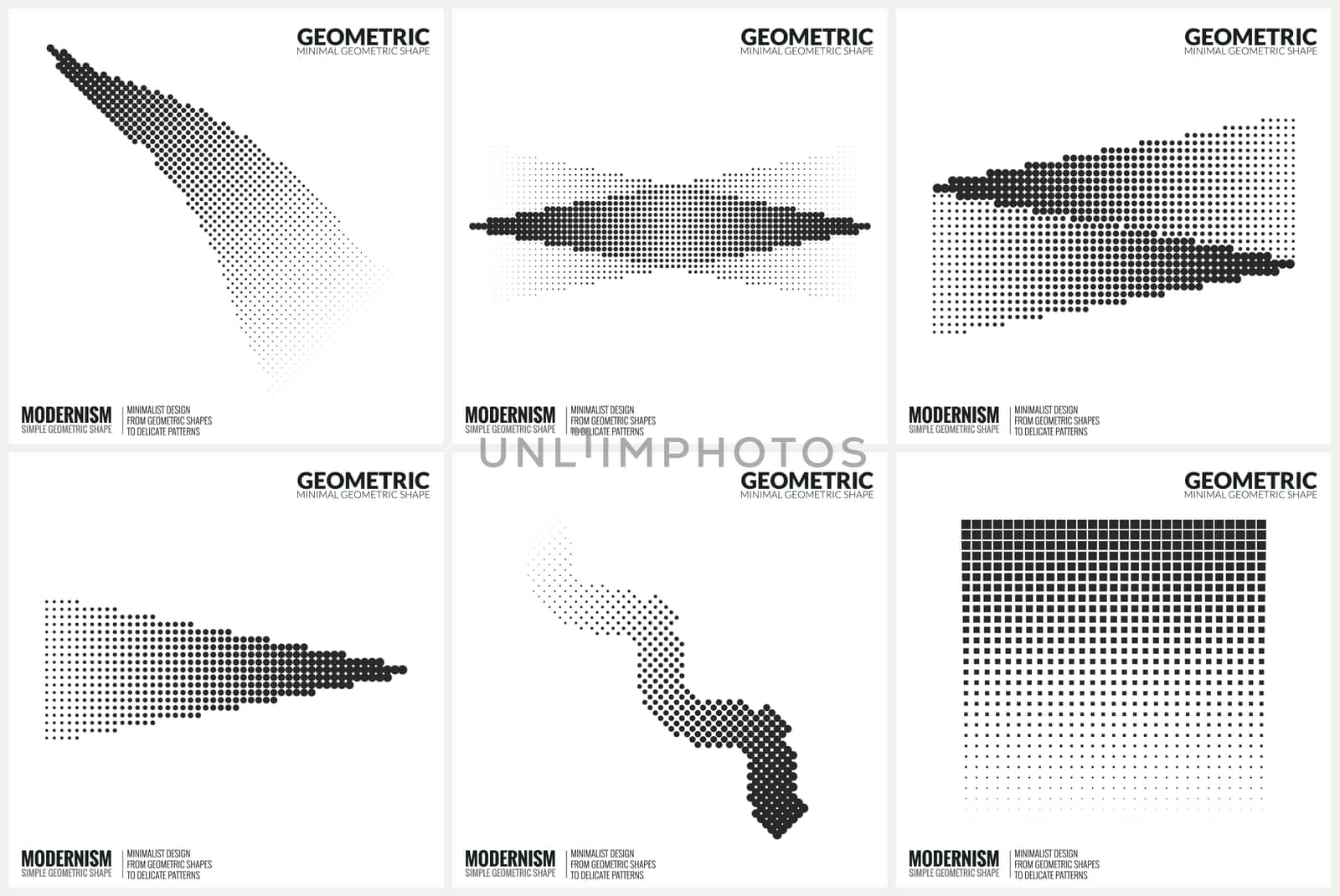 Set 6 Universal Halftone Geometric Shapes For Design Black And White Color