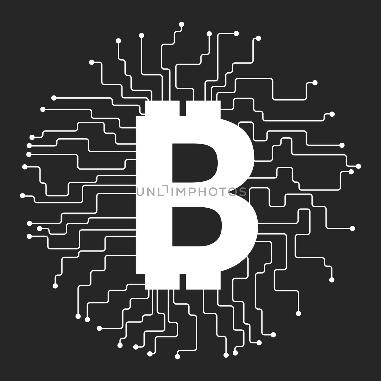 Vector symbol of bitcoin technology. Virtual money, Digital currency. Abstract illustration. Blockchain transfers concept