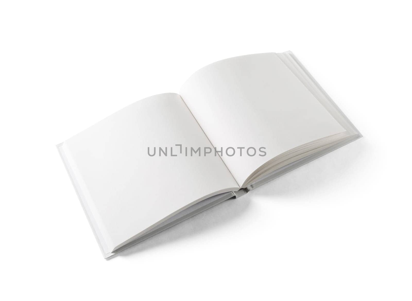 Mockup of opened blank square book at white background. Isolated with clipping path.