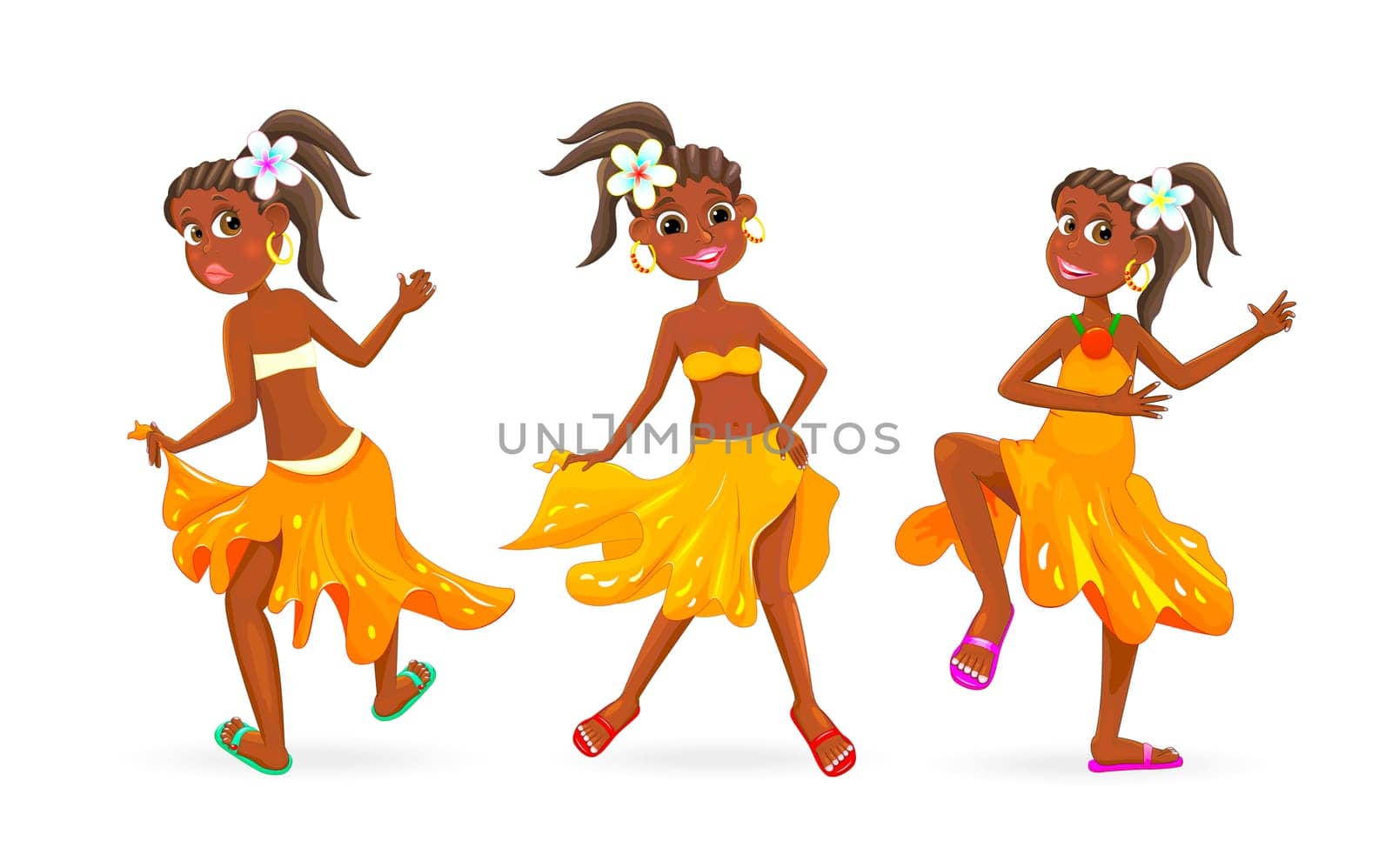 Dancing little African girl. Little girl is dancing on a white background.