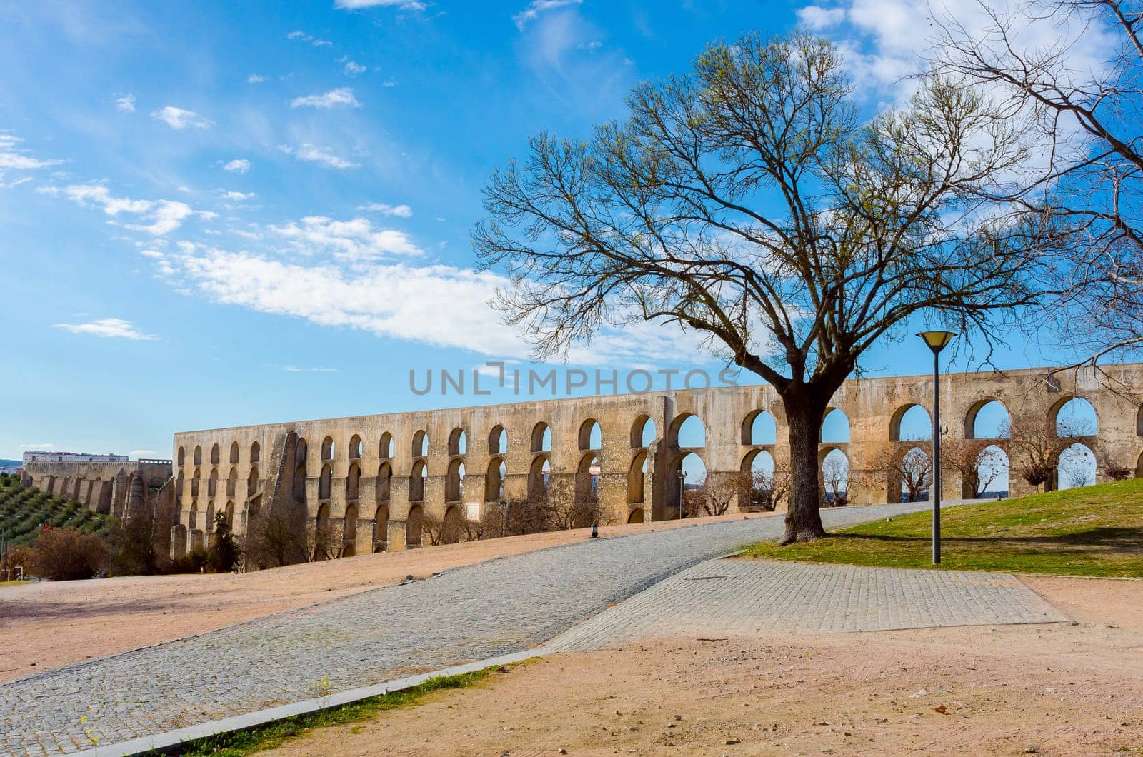 Amoreira Aqueduct in the town of Elvas. Alentejo Region. Portugal