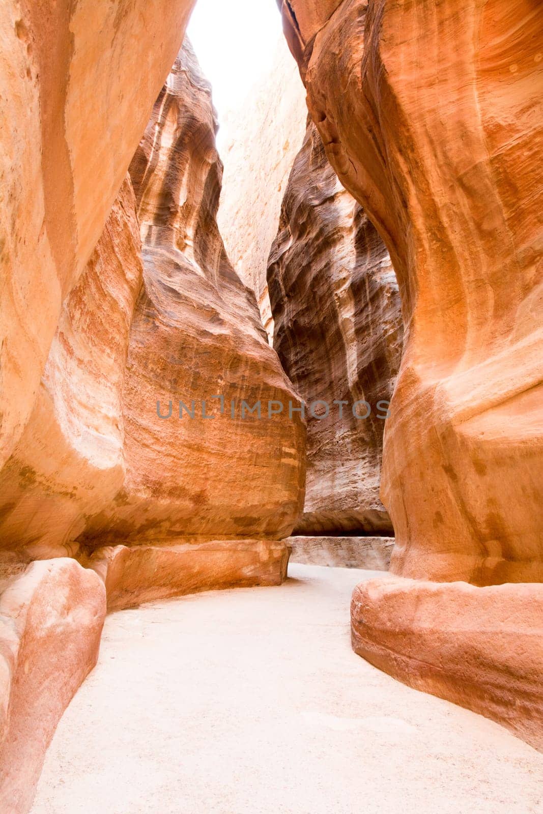 Petra canyon called the Siq that leads to the Nabatean city, Jordan