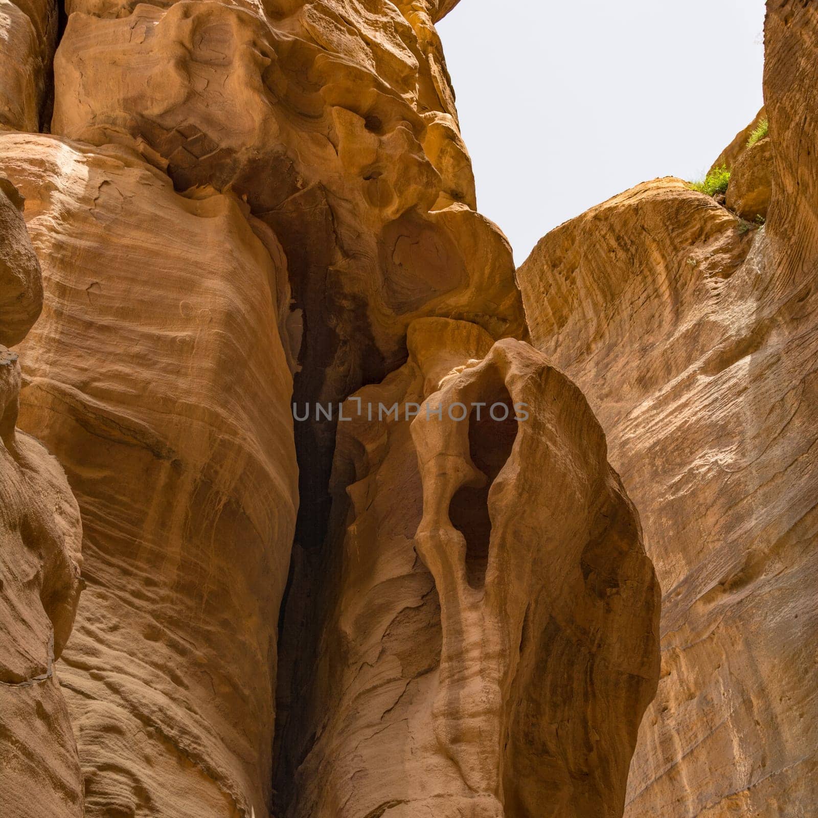 The Siq - stone gallery to the hidden city of Petra, Jordan. UNESCO World Heritage Site