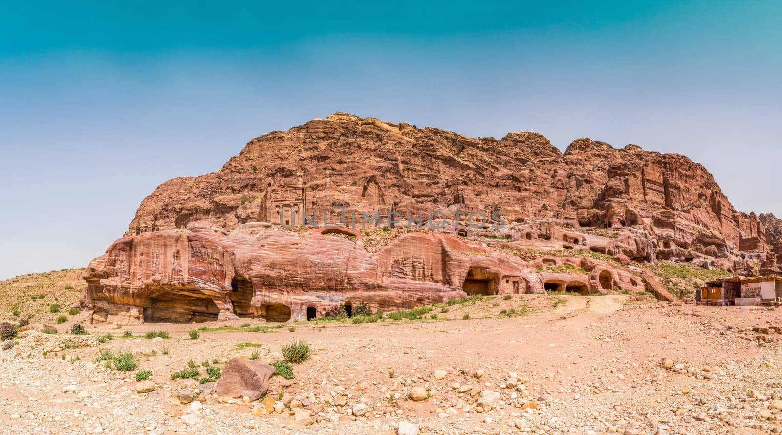 Cave dwellings in the Rose City of Petra, Jordan. The city of Petra was lost for over 1000 years. Now one of the Seven Wonders of the Word