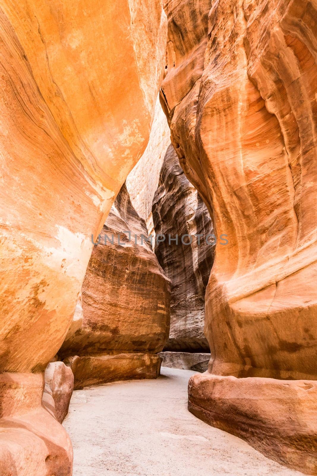 Coming to the narrowest part of the Siq, seen from the trail to Petra