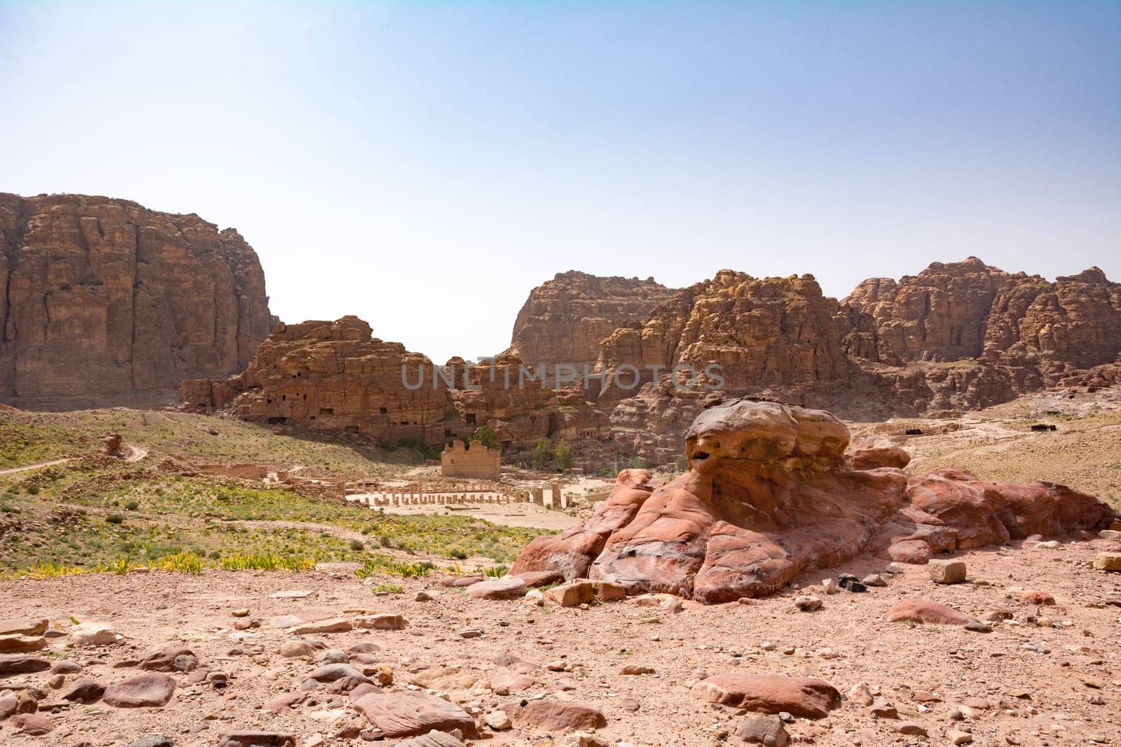 Panoramic view of the Rose City of Petra from the high tombs