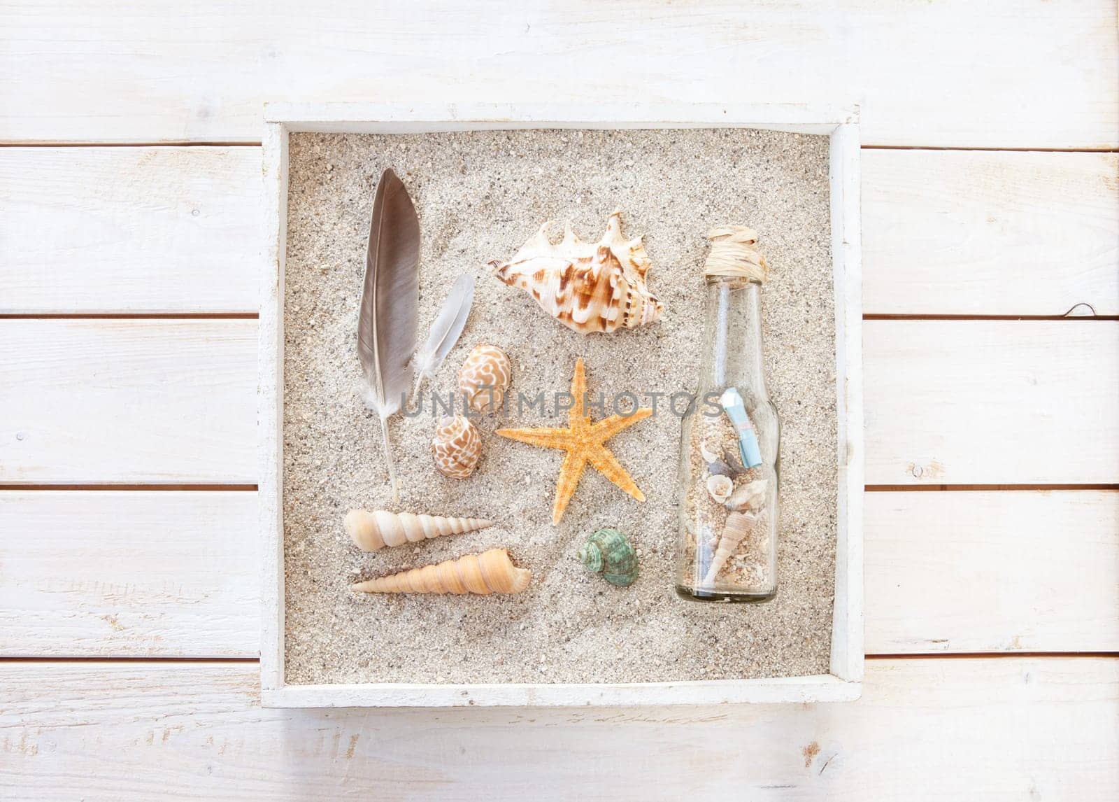 Beach holiday / summer holiday concept with sand and shells