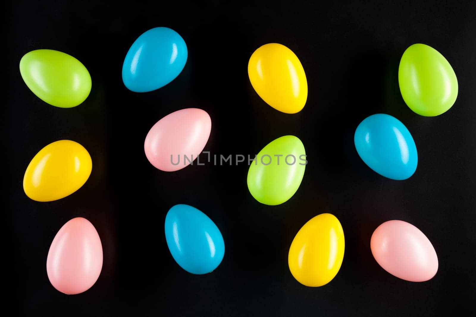 Traditional Easter eggs on a black background