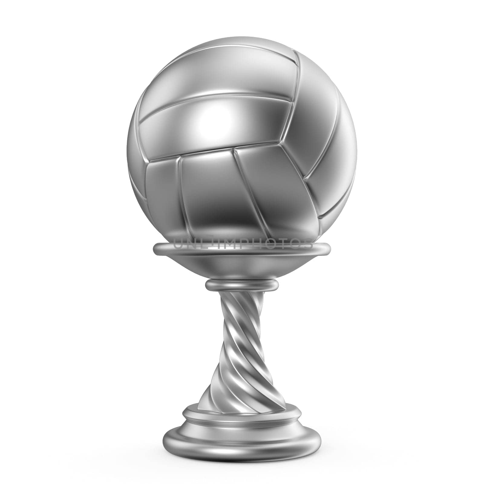 Silver trophy cup VOLLEYBALL 3D render illustration isolated on white background
