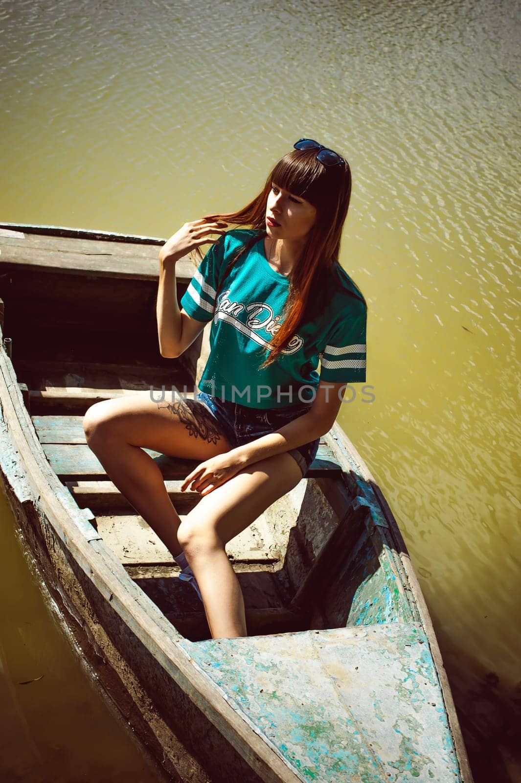 portrait attractive women in sports T-shirt Posing