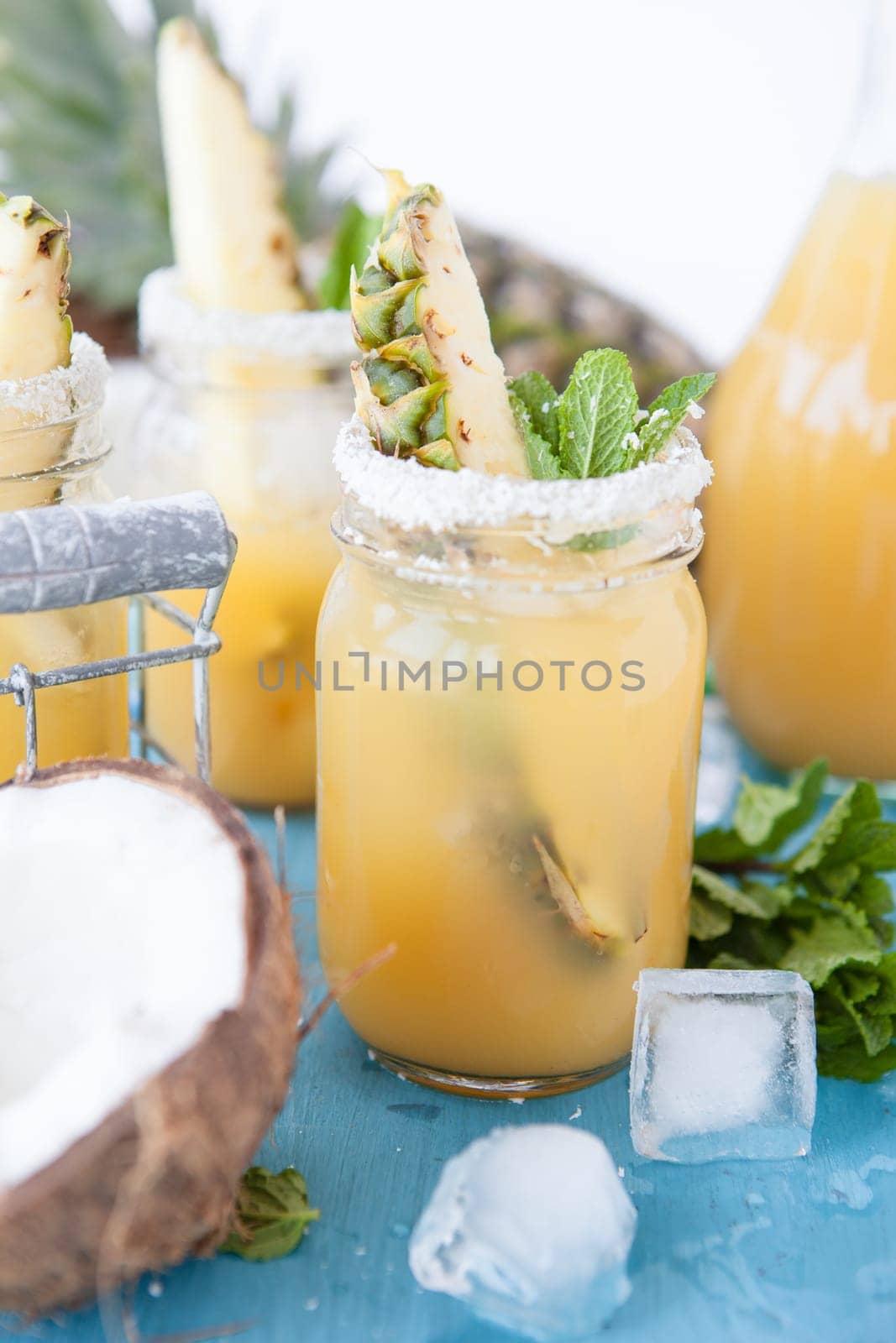 Fruity cocktail with pineapple and coconut