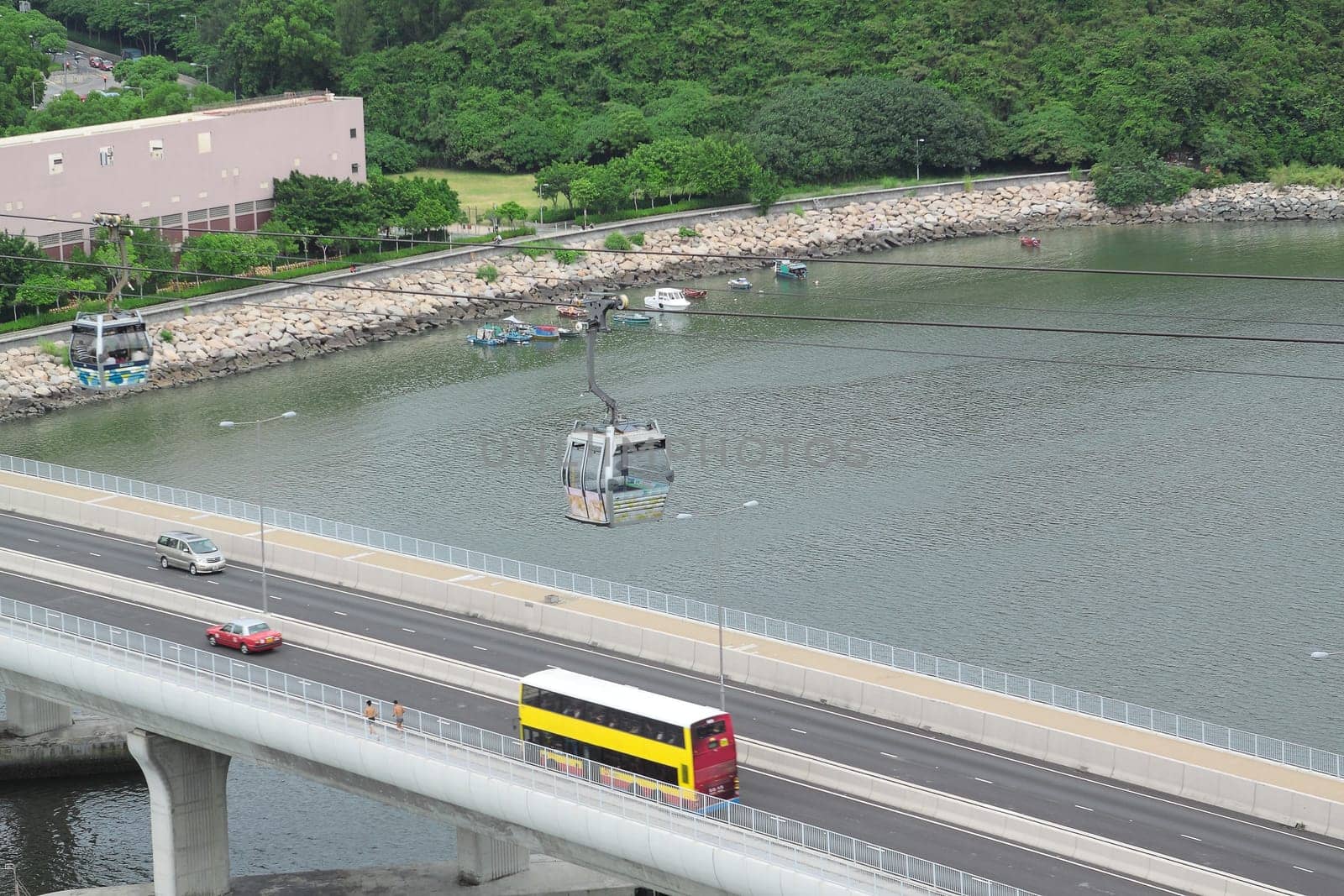 downtown city and traffic bridge