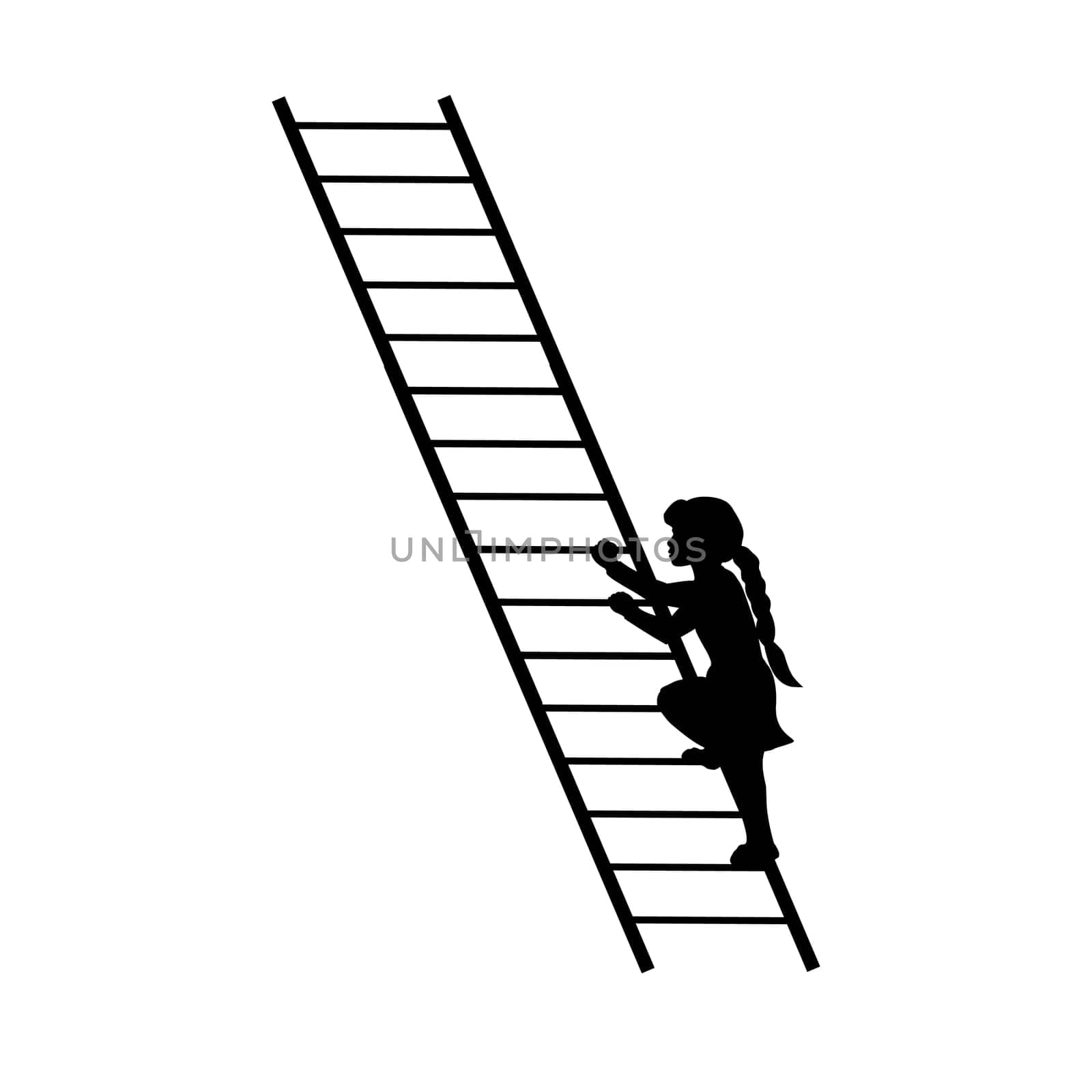 Silhouette girl up climbing stair. Vector illustration