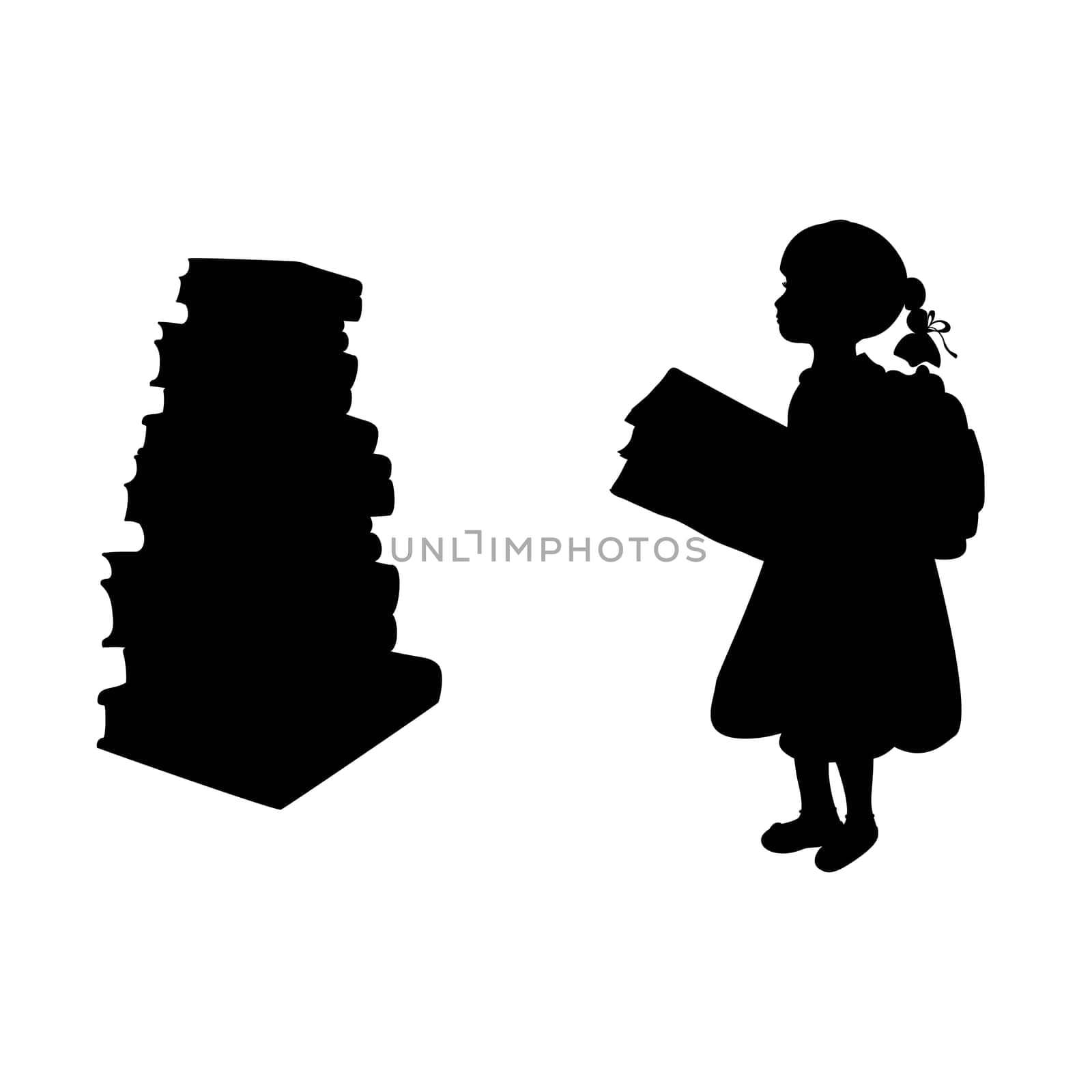 Silhouette of girl reading books. Vector illustration