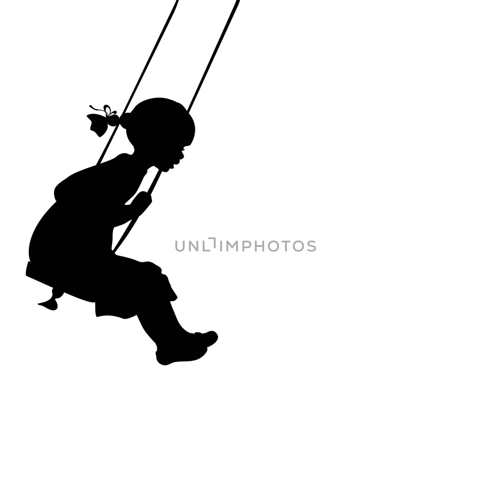 Silhouette girl play swinging swing. Vector illustration