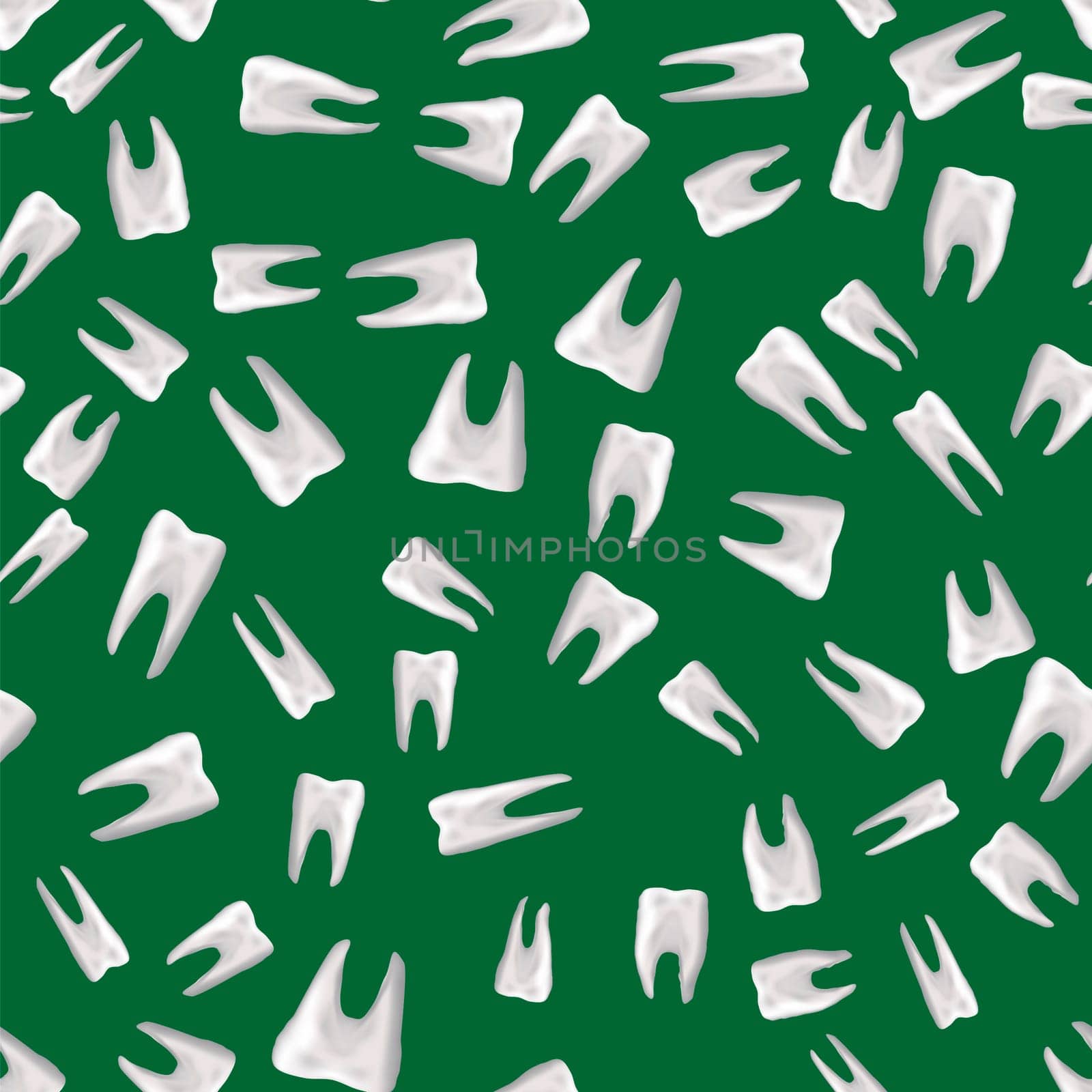 Tooth Seamless Pattern Isolated on Green Background