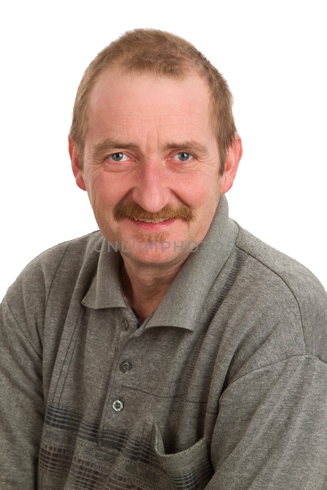 Portrait of laughing man freely on a white background