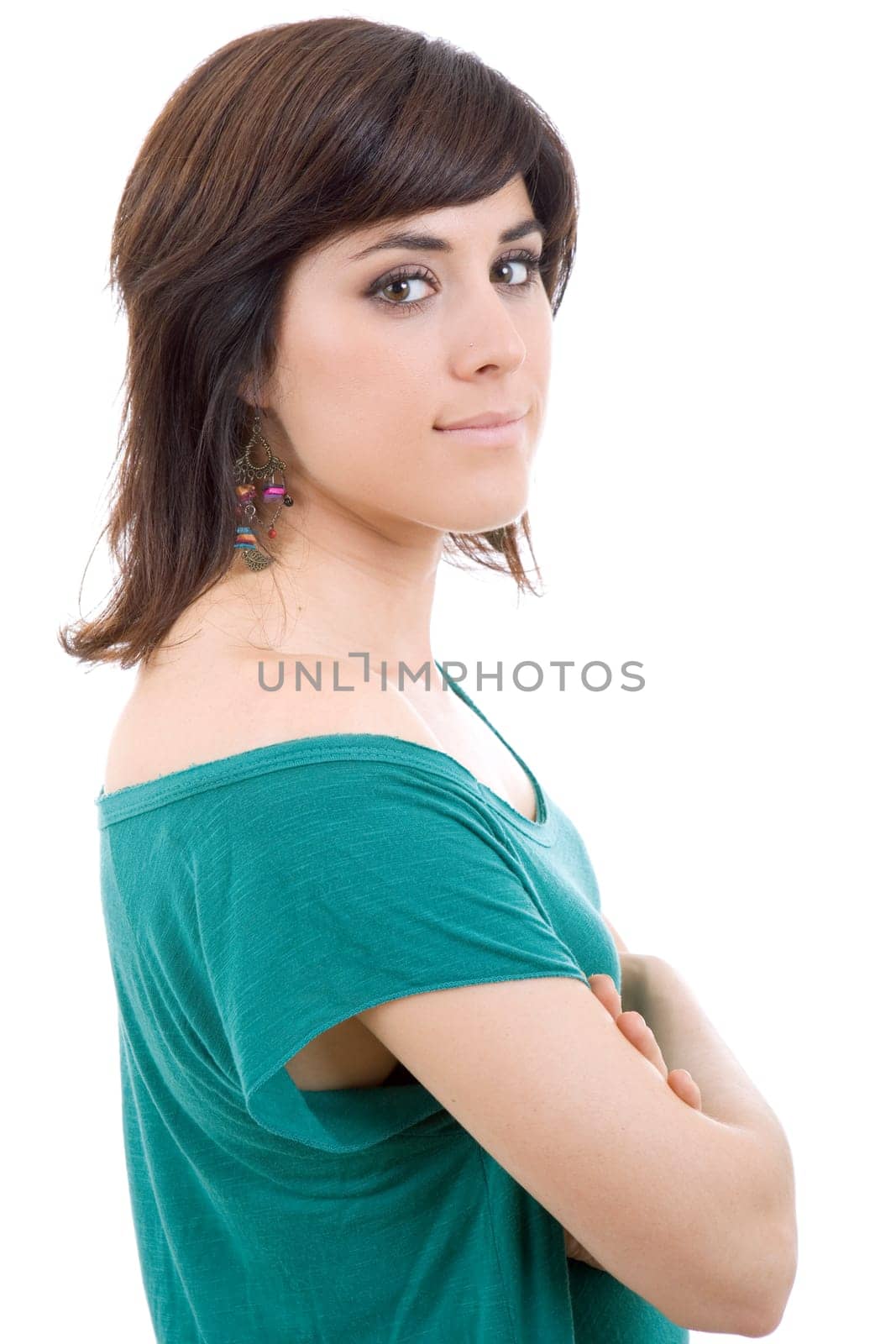 young casual beautiful woman, isolated in white