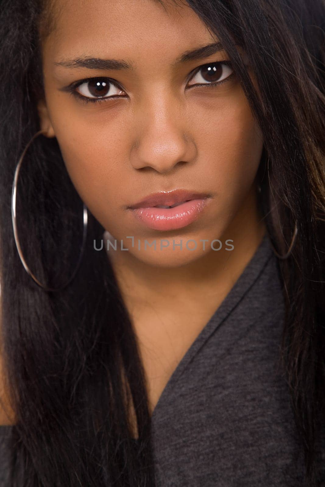 young beautiful woman closeup portrait, studio shot