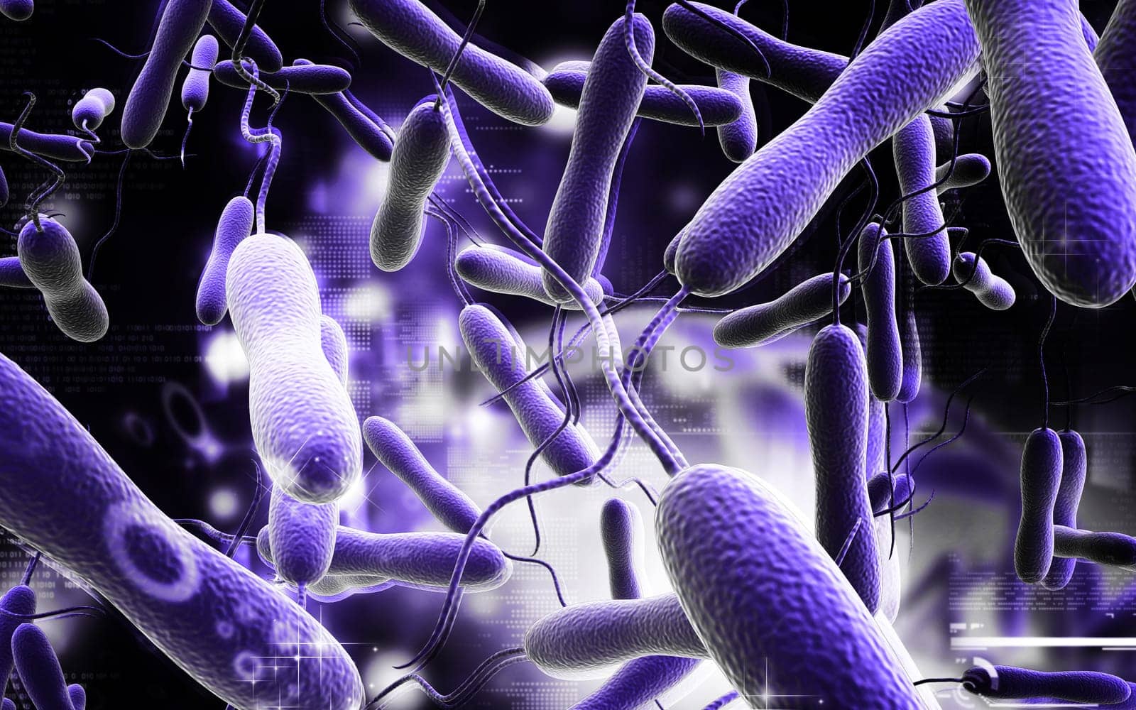 Digital illustration of cholera bacteria in colour background