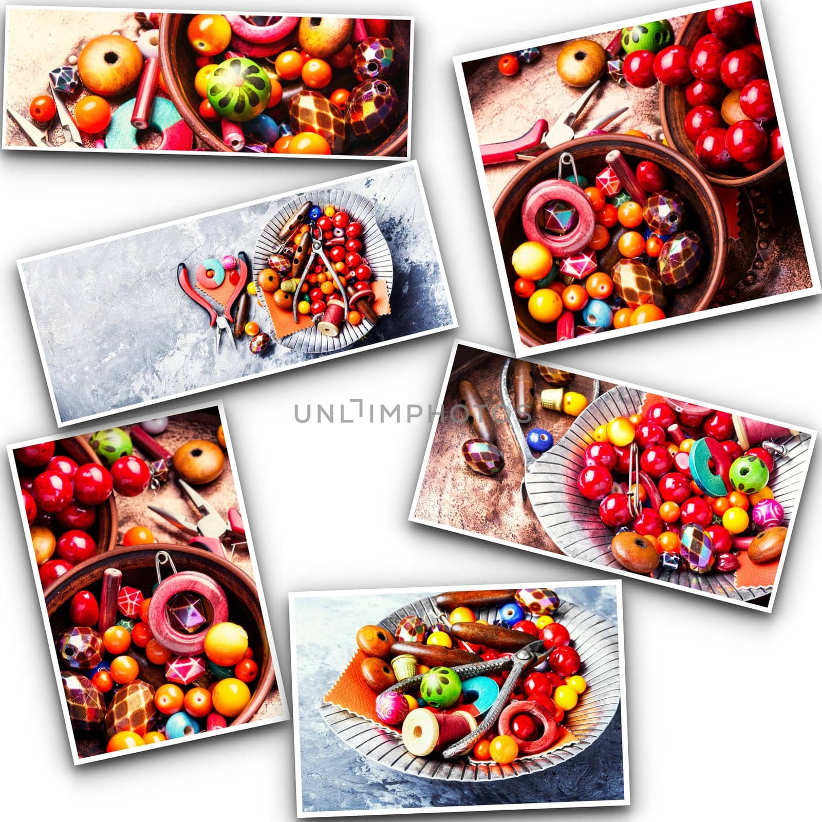 collage of pictures with elements of needlework of beadwork