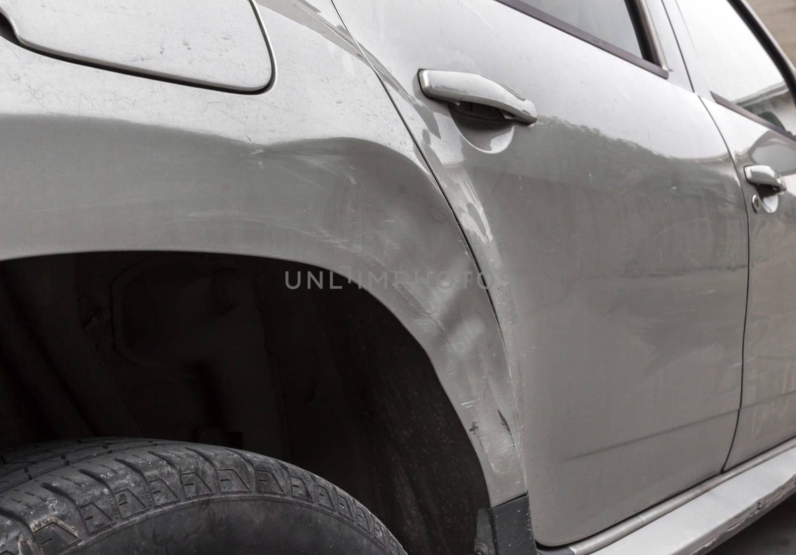 Dents on the car caused by the accident