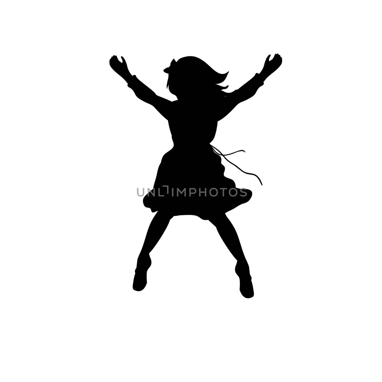 Silhouette happy girl jump up. Vector illustration