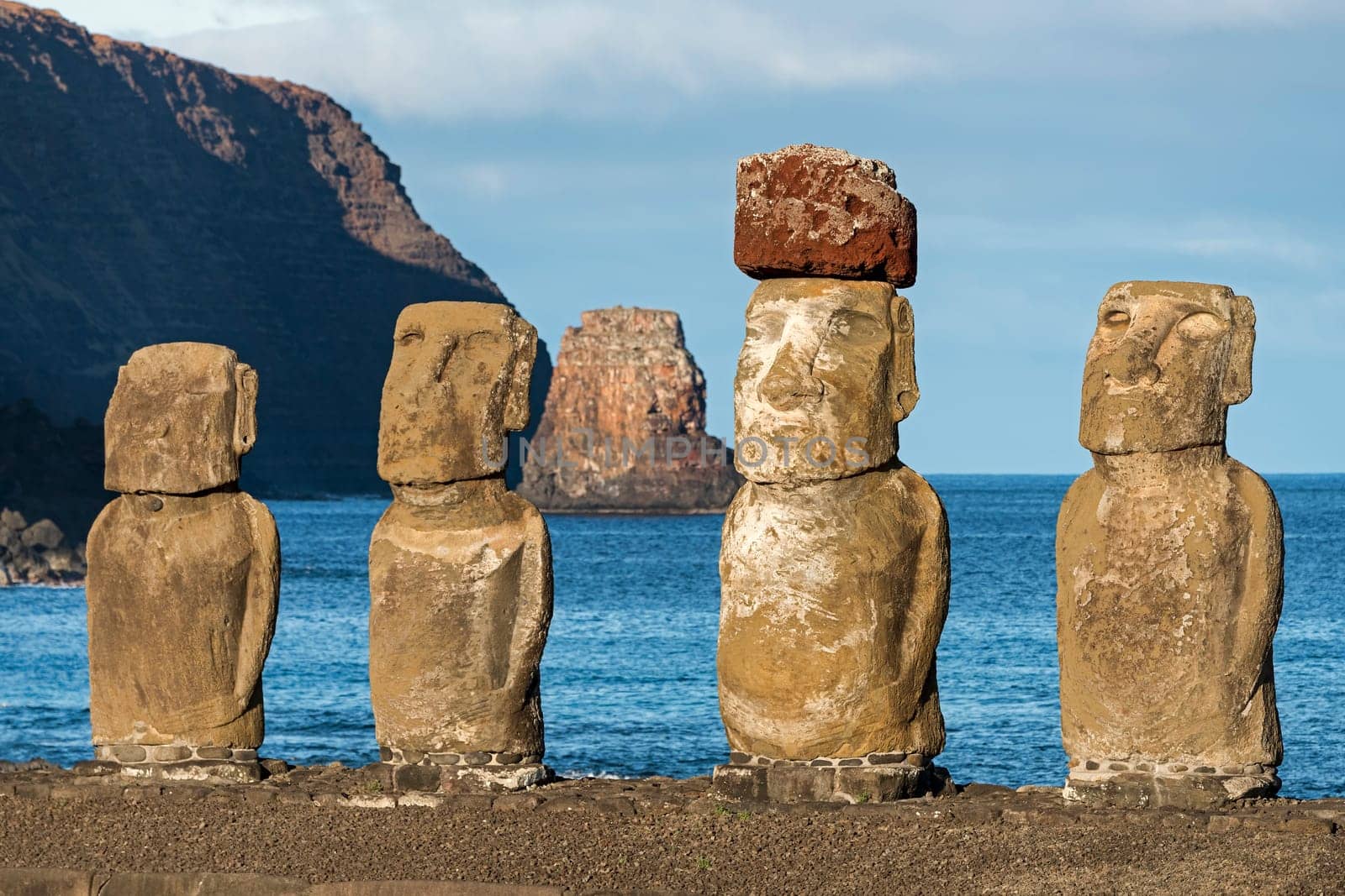 Moais in the evening light,Ahu Tongariki,Easter Island,Valparaíso,Chile,Polynesia,Oceania