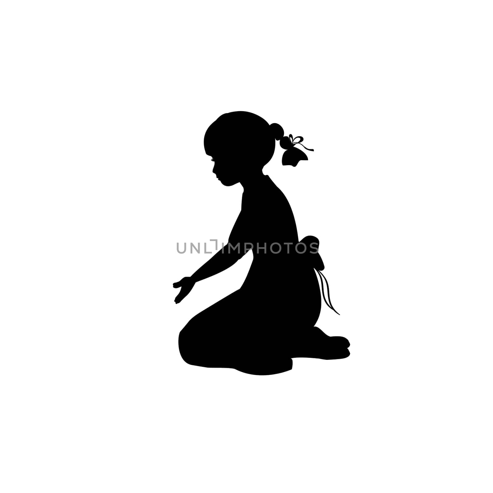 Silhouette girl sitting lap with hand down. Vector illustration