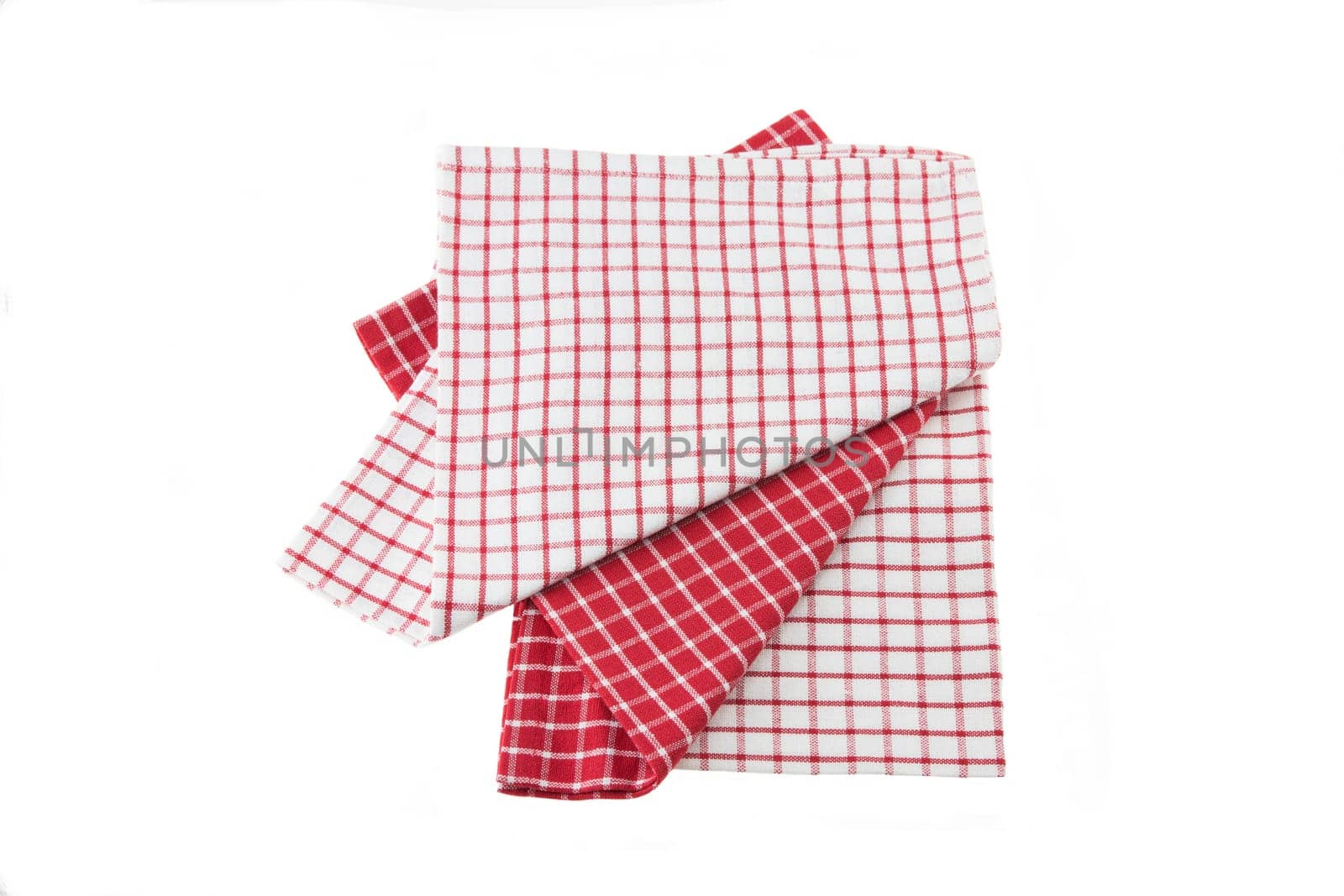 Kitchen towels red white checkered on white background