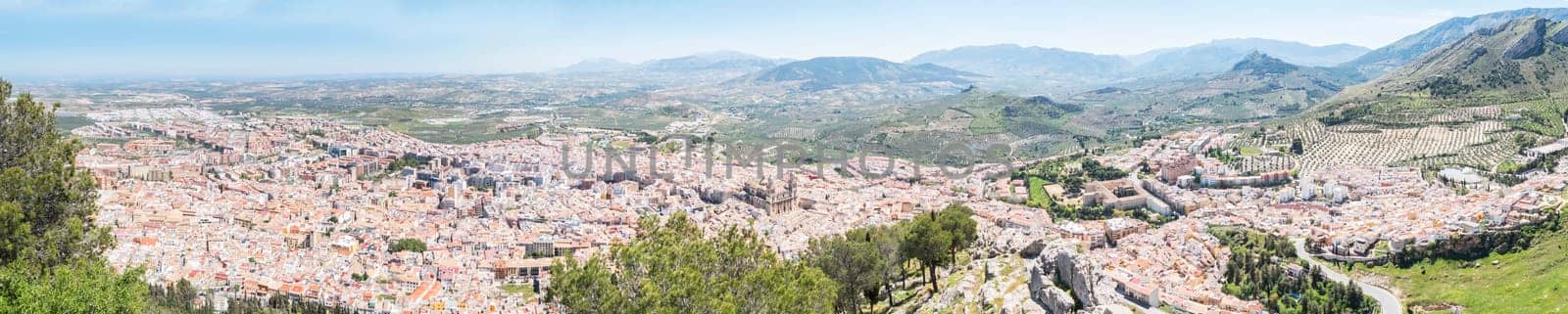 Jaen city panoramic view from Santa Catalina Cross view point, Spain