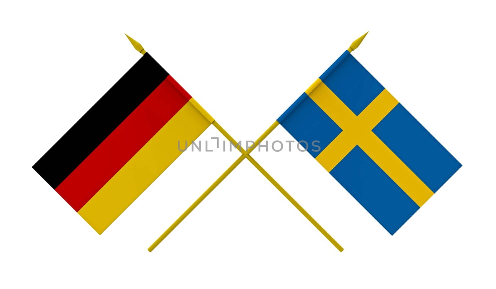 Flags of Germany and Sweden, 3d render, isolated on white