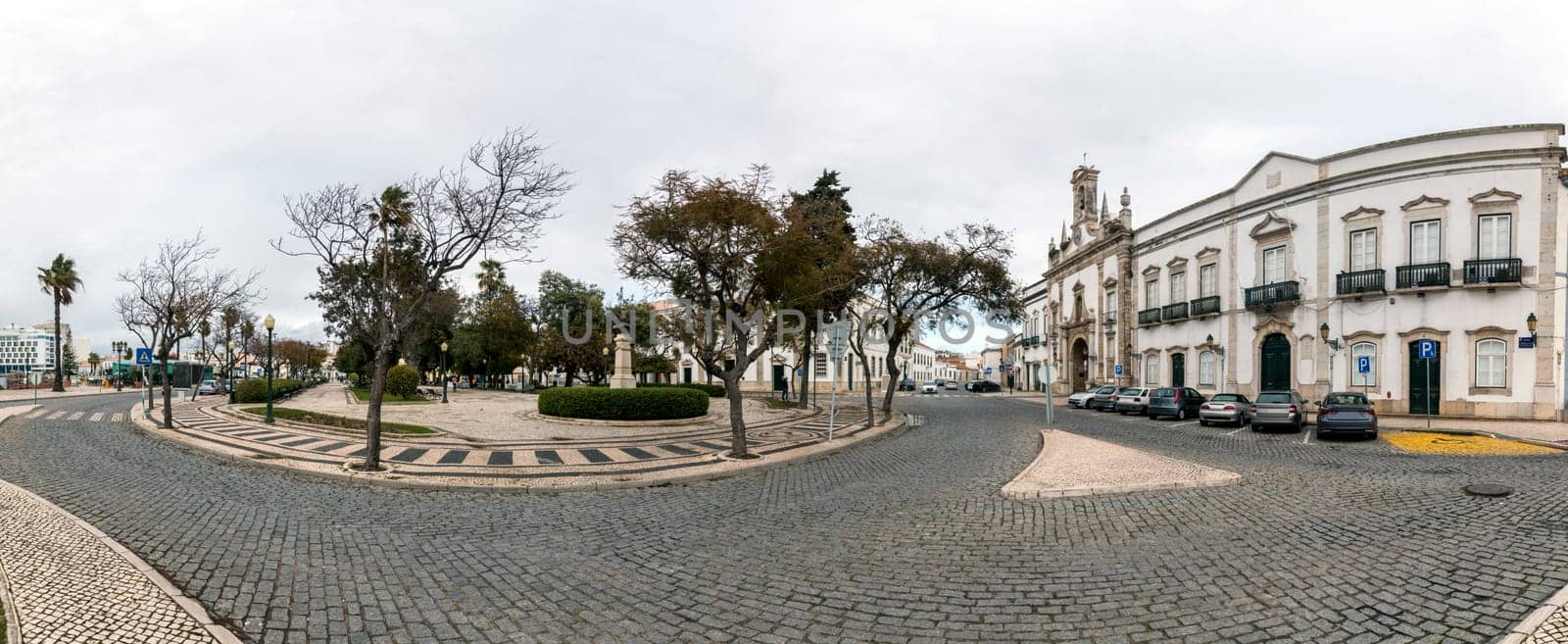 historical downtown panorama of Faro city, Portugal.