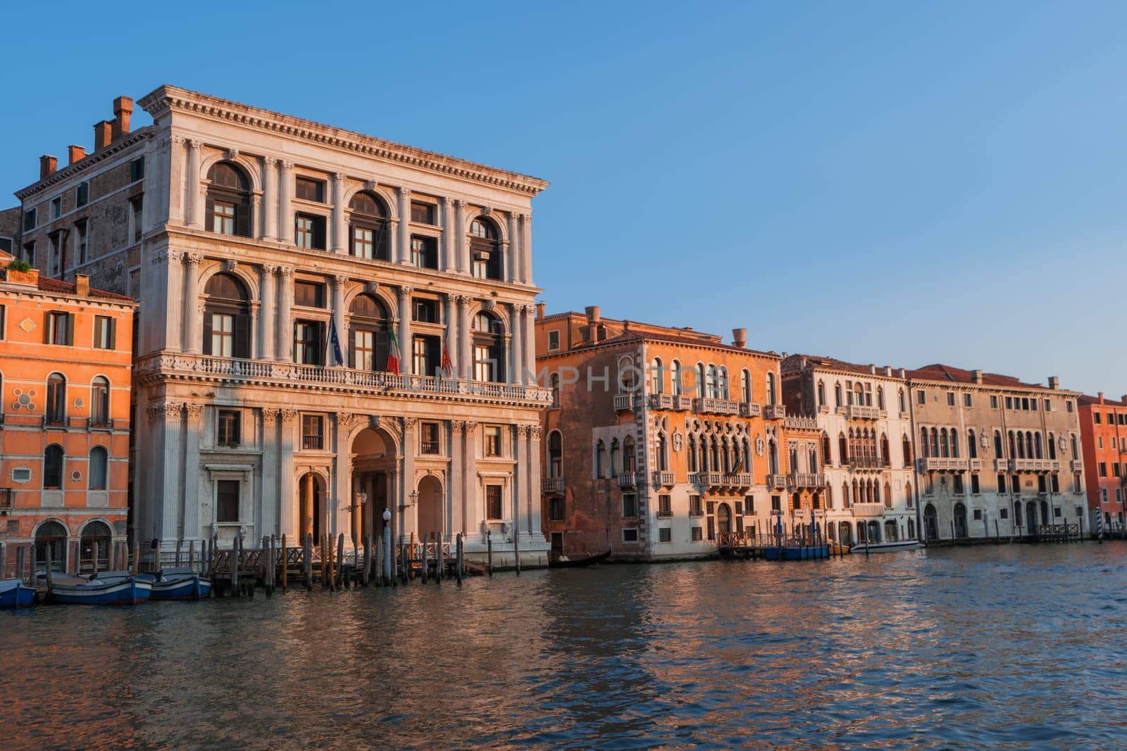 Grand Canal, old buildings, Venice, Italy, Europe. Water street, historic houses. Traditional italian tenements on channel in Venice. Famous travel destination, landmark. Romantic venetian landscape