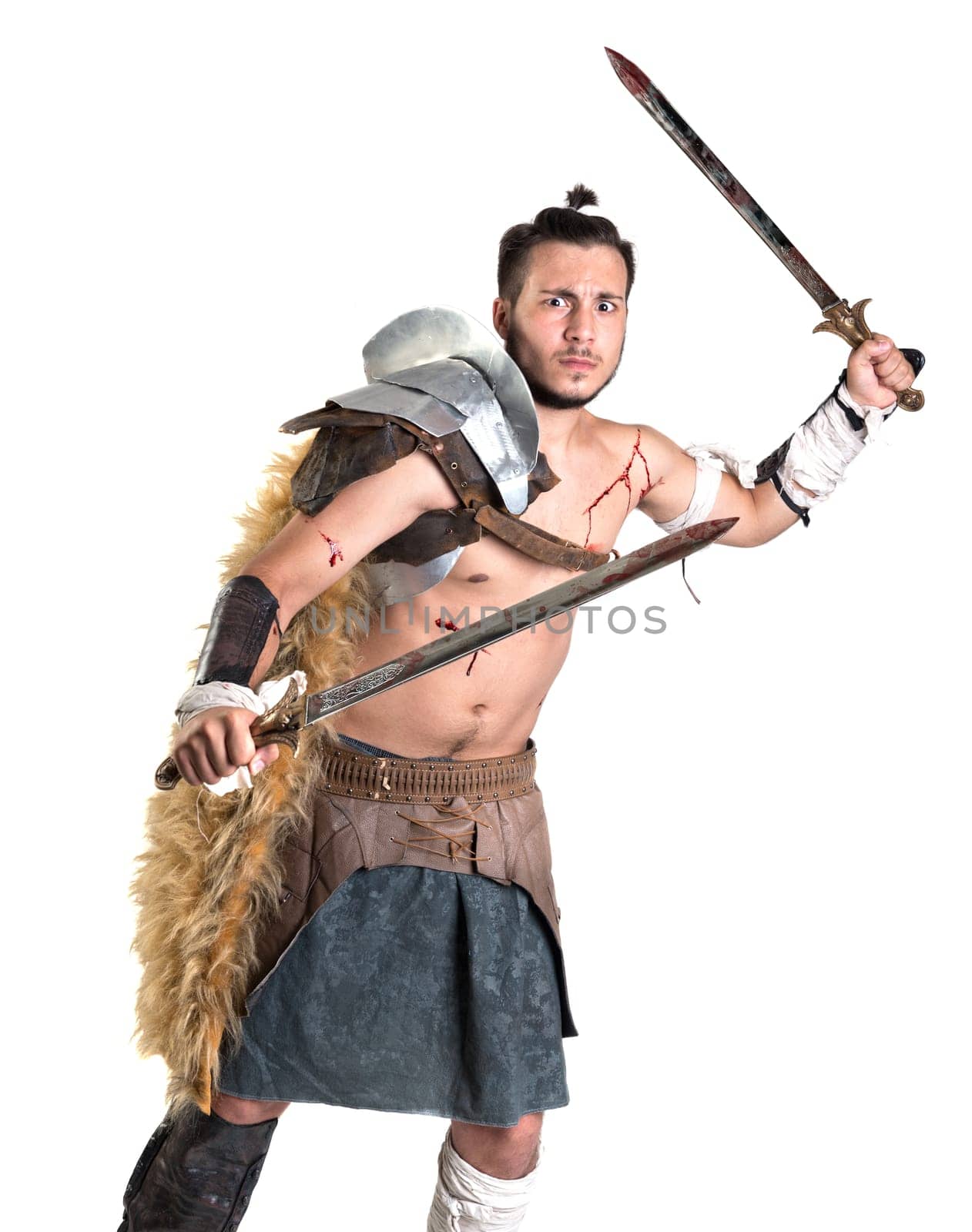 Ancient warrior or Gladiator isolated in a white background
