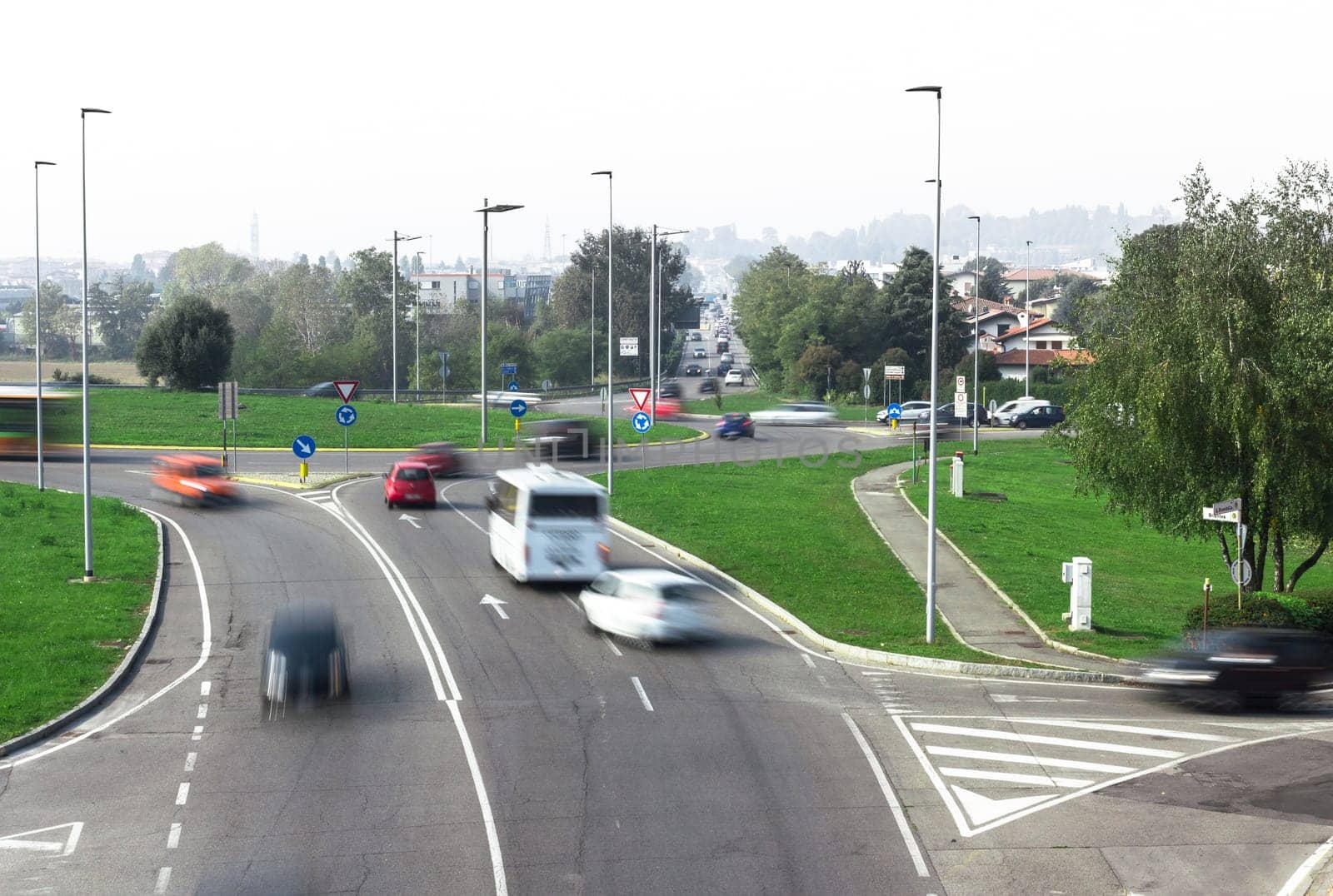 Road traffic at roundabout junction