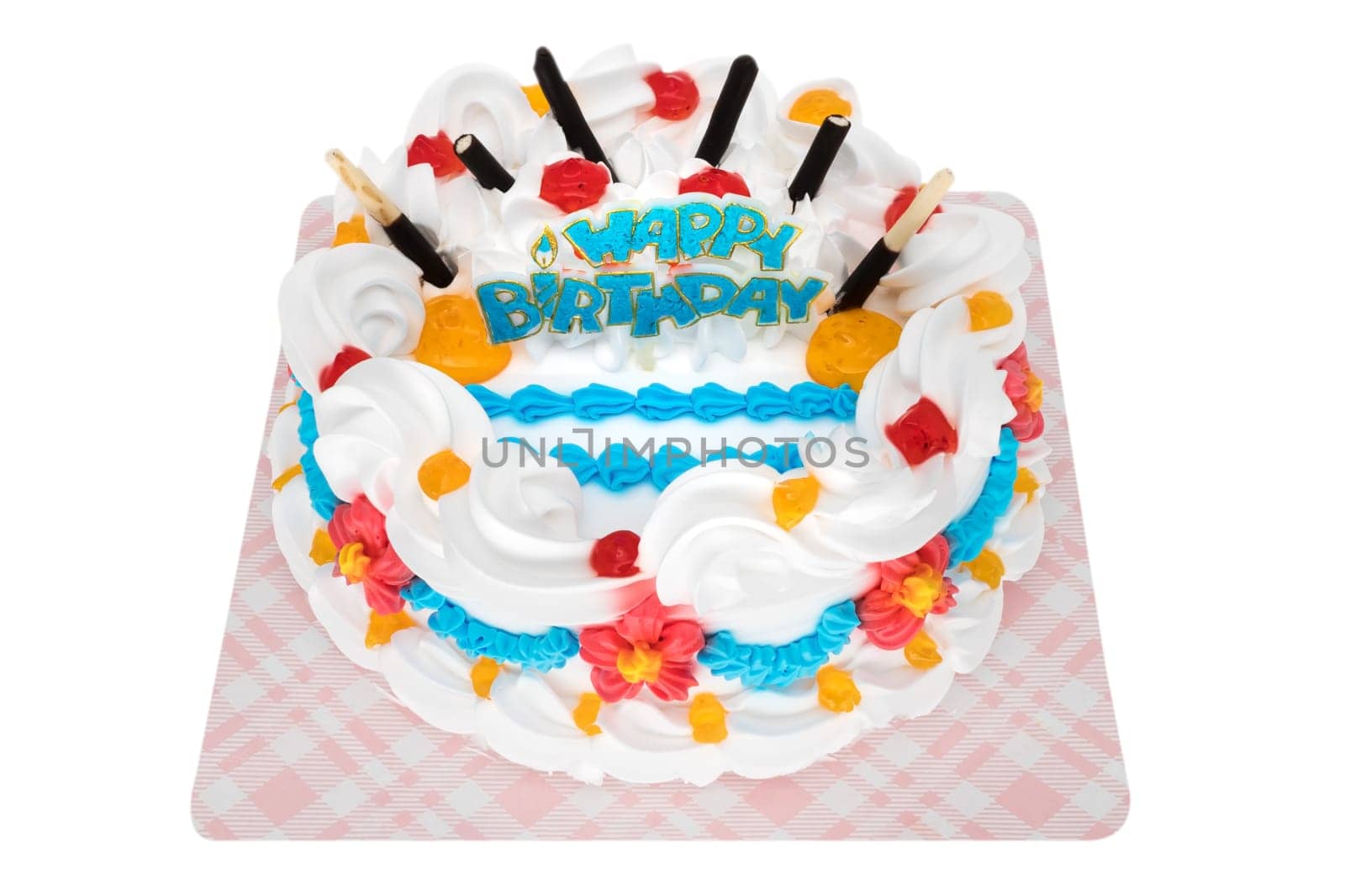 Birthday cake insulated,homemade cake with clipping path on white background