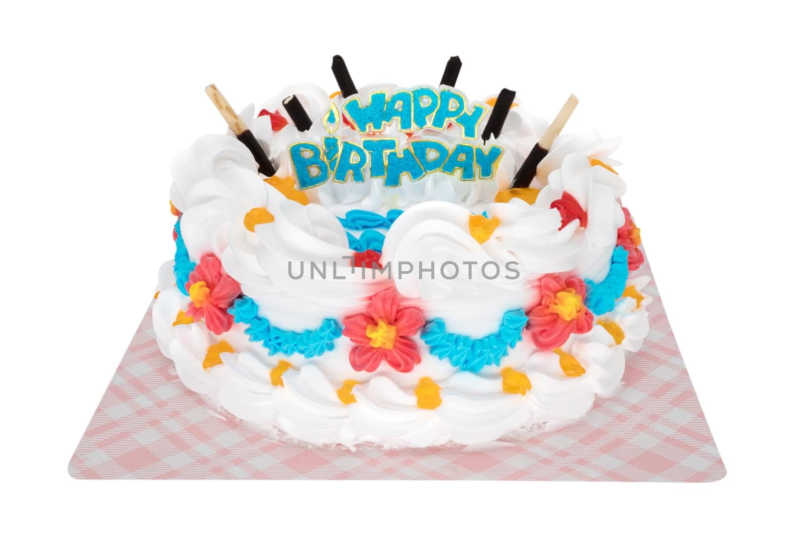 Birthday cake insulated,homemade cake with clipping path on white background