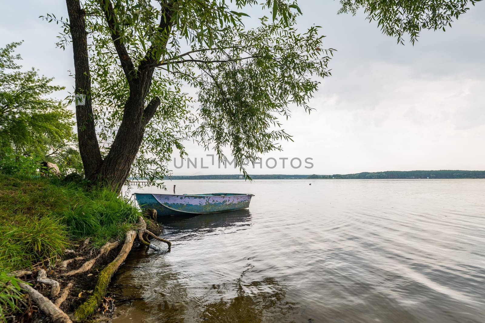 An old boat along the Kharkiv River, Ukraine