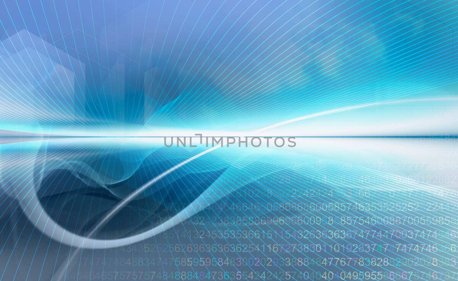abstract line network on background structure collaged with horizon line. Waves,lines,space,movement,creativity,symbol,dynamics,net,computer,technology,banner,concept.