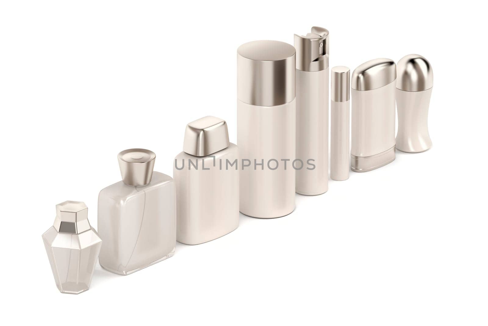 Group of cosmetic products on white background