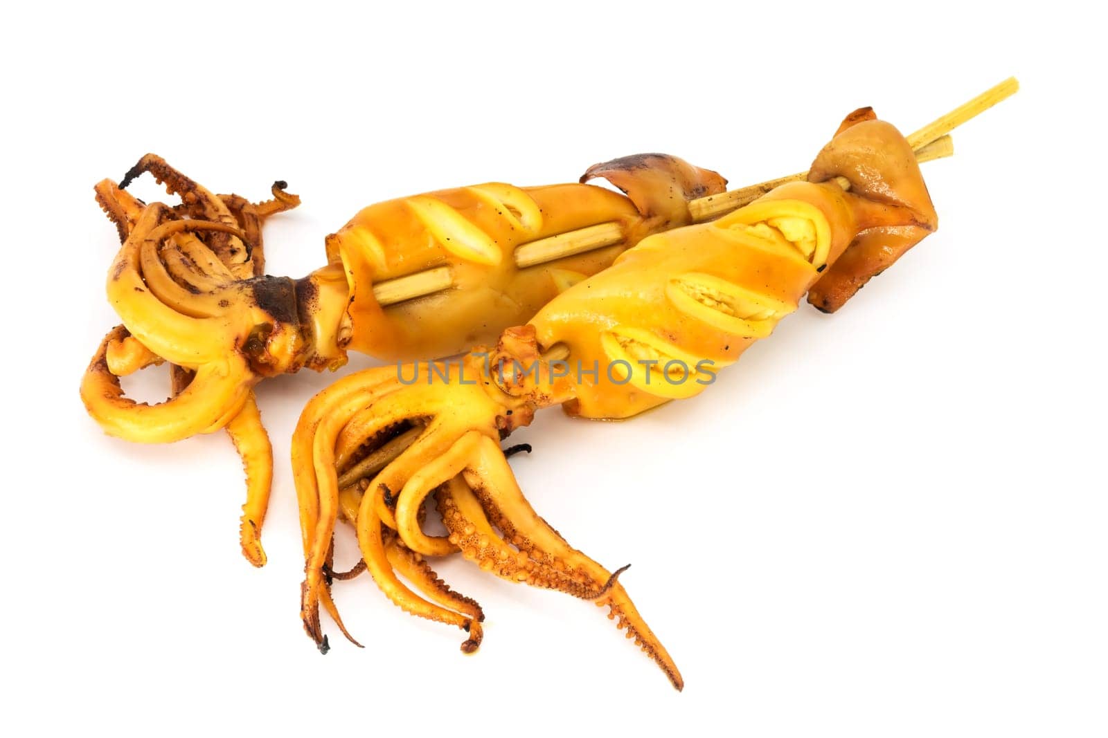 Squid grilled,squid as a snack on a white background