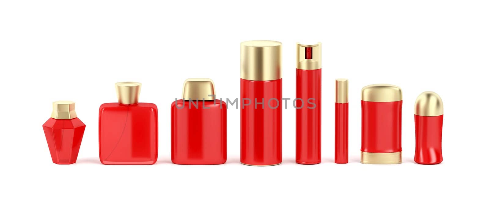Set of cosmetic products on white background, front view