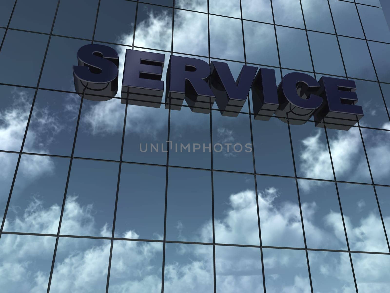 the word service on glass façade - 3d rendering