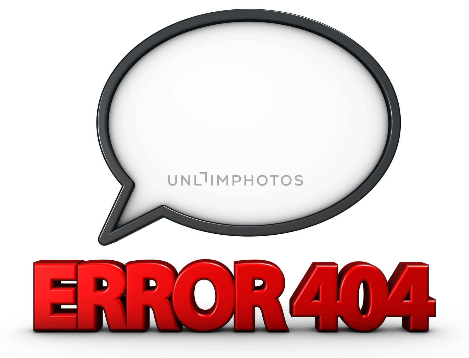 error 404 and speech bubble - 3d rendering