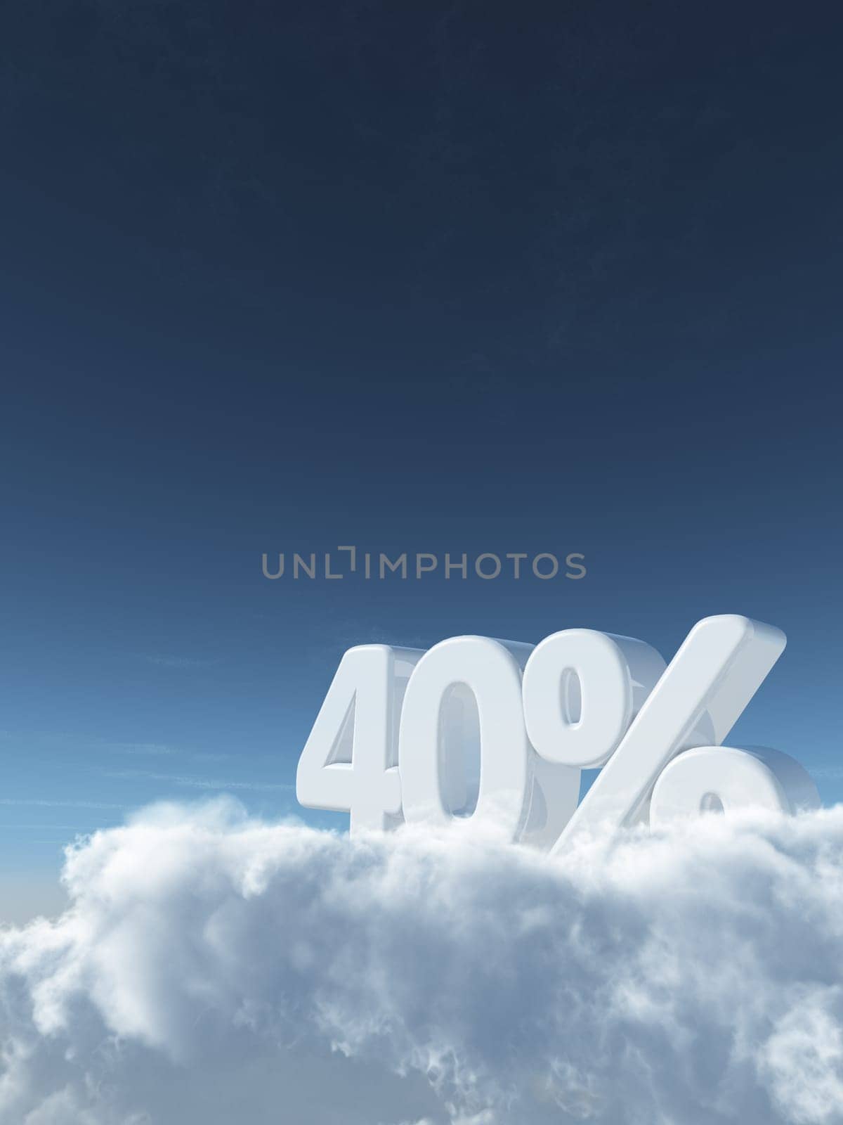 the number forty and percent sign on clouds - 3d rendering