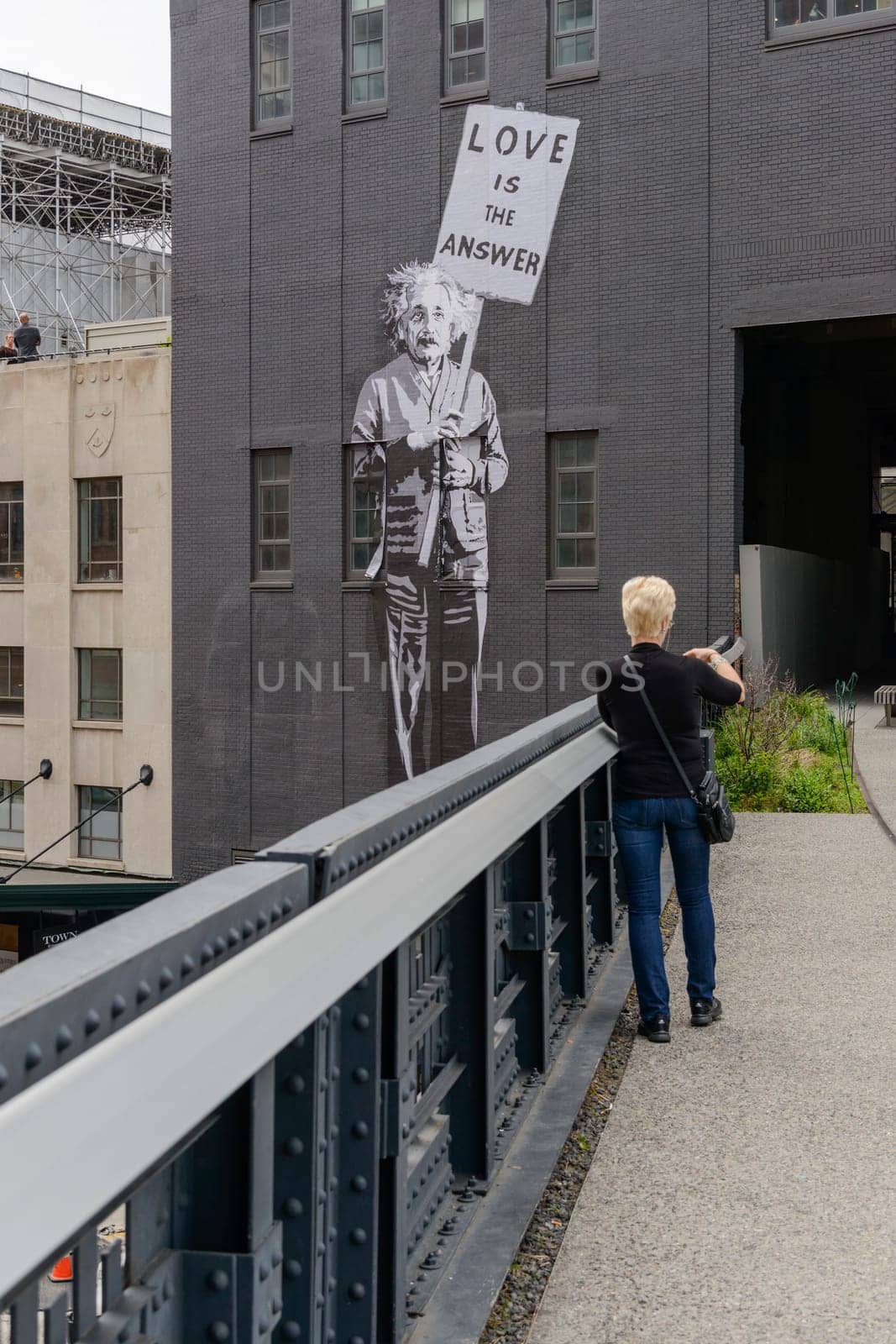 New York, NY, USA - June 8, 2015: The High Line Park in New York City, USA. It is a 2,33 km long elevated linear park, greenway and rail trail, created on a former New York Central Railroad spur on the west side of Manhattan.