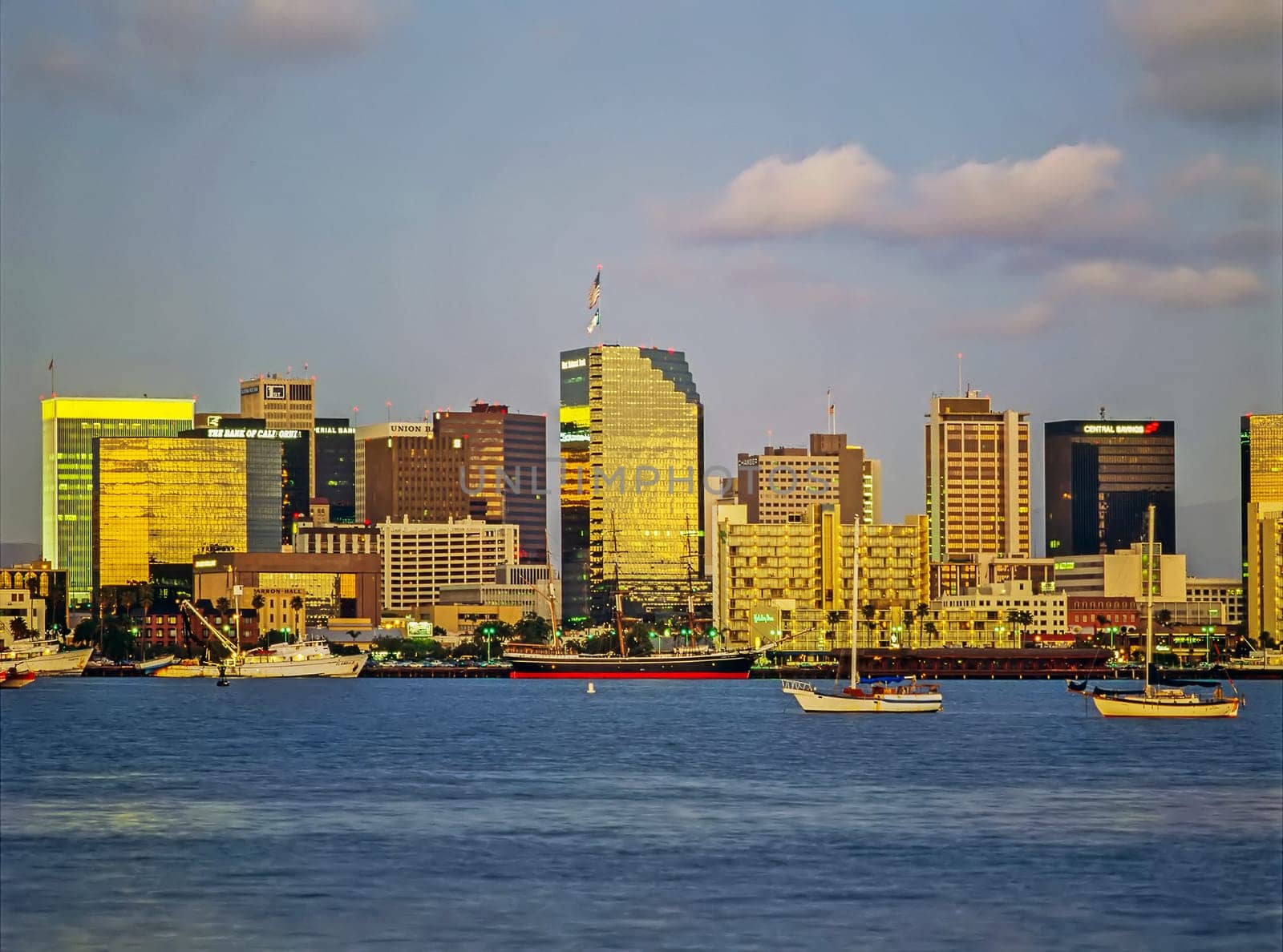 San Diego downtown and harbor at dusk